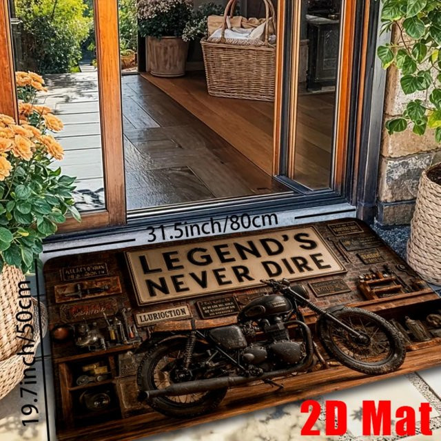 VIKAMA Legend Never Stops Bodenmatte im Retro Industrie-Stil, rutschfester Motorrad-Teppich für die Garagendekoration, mehrfarbig - Bild 1