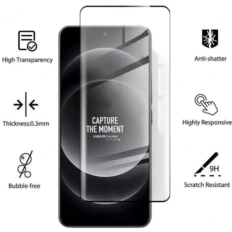 4in1 Displayschutzfolie aus gehärtetem Glas für Xiaomi 14 Ultra, 14 Pro, 13, 12 Pro und Mi 13 Pro inklusive Kameraobjektivfolie, transparent - Bild 3