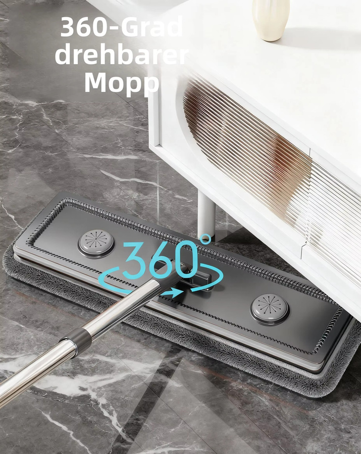 Joybos platzsparendes Moppeimer-Set in Weiß mit selbstreinigendem Flachmopp, integriertem Haarschaber und waschbaren Pads - Bild 2