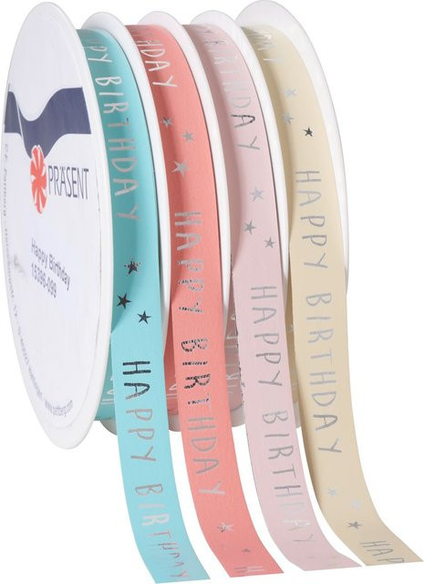 Ringelband Happy Birthday in Multicolor und Silber aus Polypropylen - Bild 1