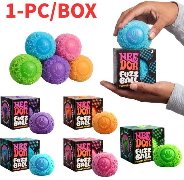 Schylling Flower Power Fuzz Ball Smiley-Gesicht, Weiches Quetschspielzeug, ab 3 Jahre - Bild 1