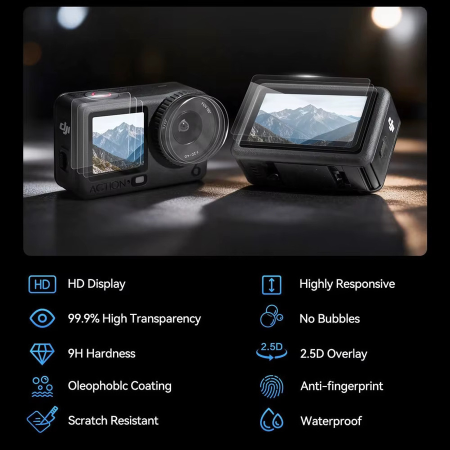 2er-Pack EXSKOF Displayschutzfolie für DJI Osmo Action 6, gehärtetes Glas mit 9H Härtegrad, transparent und kratzfest - Bild 2