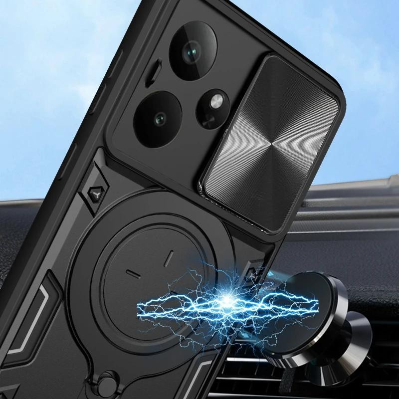 Capa Stoßfeste Schutzhülle für Realme GT 7T mit magnetischem Ringständer und Kamera-Schutz durch Schiebemechanismus - Bild 2