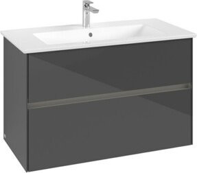 V&B Waschtischunterschrank Collaro in Grau Glossy mit Waschbecken und LED-Beleuchtung B/T/H: 96,1 x 48 x 61 cm - Bild 1