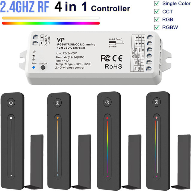 YSRSAI LED-Controller mit 2,4GHz Touch-Fernbedienung für RGBW-Streifenlicht, 12V 24V Wandmontierter LED-Dimmer - Bild 1