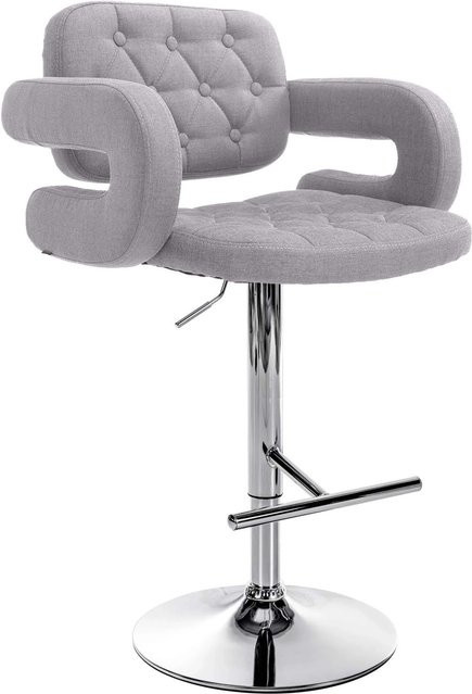 DELUKE Barhocker BURID, höhenverstellbarer Barstuhl aus Stoff in Grau mit silbernem Fuß, drehbar mit Lehne, B/T/H: 62 x 55 x 103 cm - Bild 1
