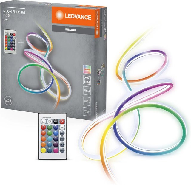 Ledvance Neon Flex RGB LED-Streifen mit Fernbedienung und USB-Anschluss, Multicolour, 210 cm - Bild 1
