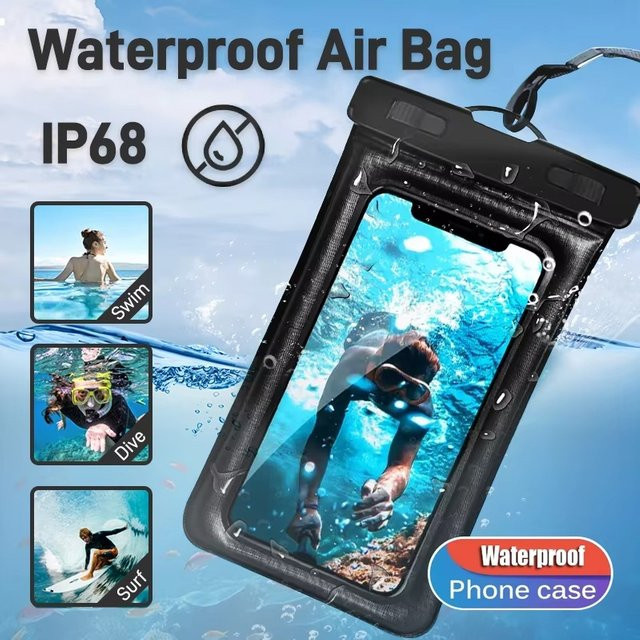 Wasserdichte Handyhülle Mrgabwte IP68 Universal Tasche aus PVC in Schwarz für iPhone 16 15 14 Pro Max und Xiaomi - Bild 1