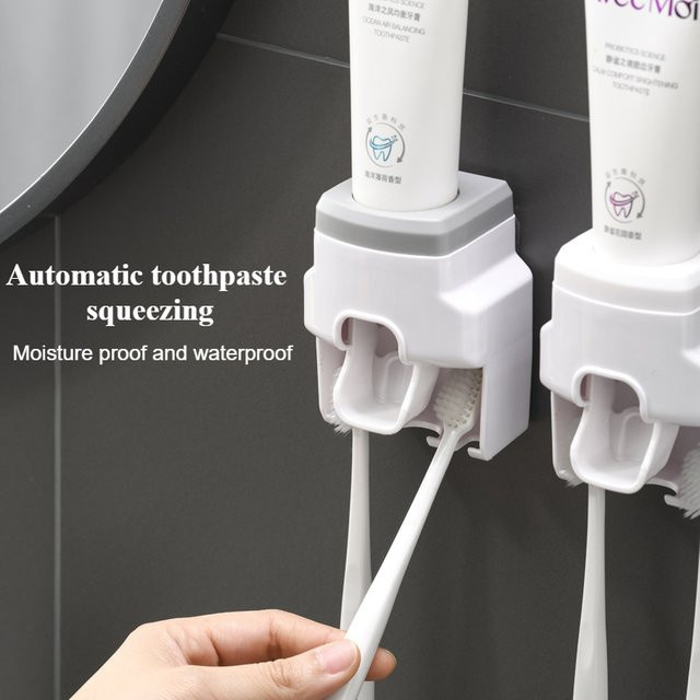 Automatischer Zahnpastaspender zur Wandmontage von VIE LENTE mit Zahnbürstenhalter in Weiß oder Pink - Bild 1