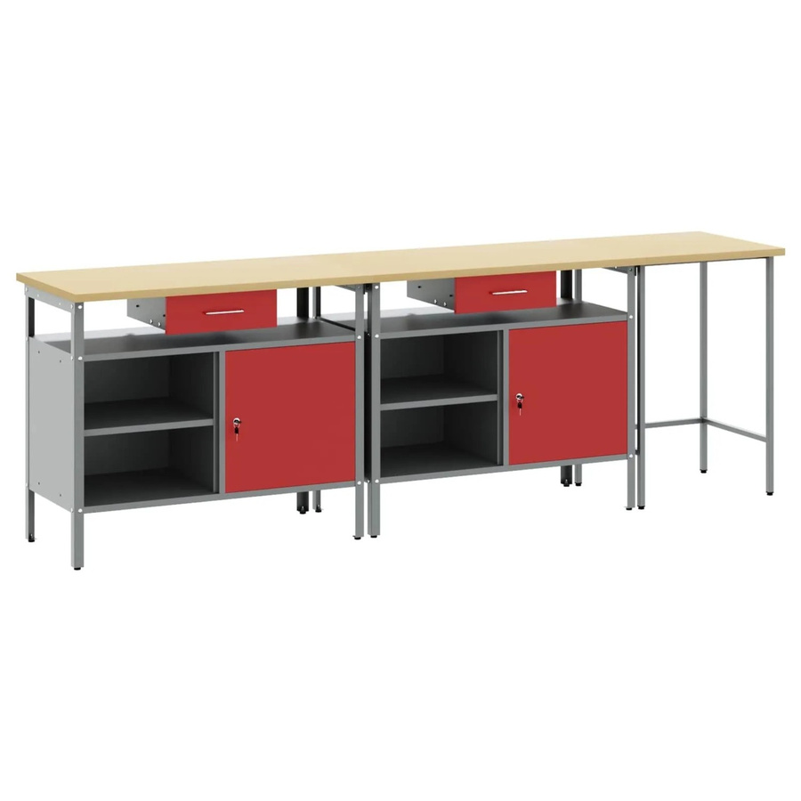 vidaXL Werkbank-Set 3-teilig aus Stahl in Rot und Grau mit Pegboard - Bild 2