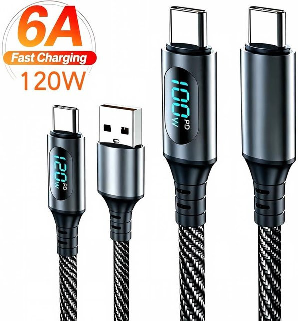 PD100W USB Typ C zu USB C Ladekabel mit LED-Digitalanzeige in Schwarz für Xiaomi, Huawei, Samsung und OnePlus - Bild 1