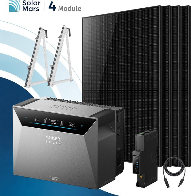 SolarMars Balkonkraftwerk 2000W mit Anker SOLIX Solarbank 4 E5000 Pro Speicher 5kWh und Balkonhalterung in Grau - Bild 1