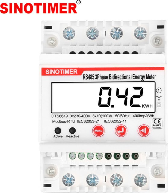 SINOTIMER 3-Phasen-bidirektionaler Energiezähler 4P RS485 Modbus RTU DIN-Schienenleistungsmesser in Weiß, 380 V AC, 100 A - Bild 1