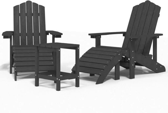 Furnicato Adirondack Gartenstuhl-Set mit Hocker und Tisch aus HDPE in Anthrazit Matt - Bild 1