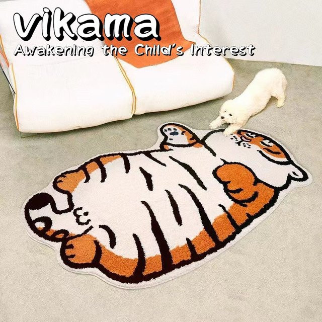VIKAMA Faux Cashmere Bodenmatte mit Fat Tiger Cartoon-Motiv für Kinder, Badezimmer und Nachttisch, B/T: 60 x 40 cm - Bild 1