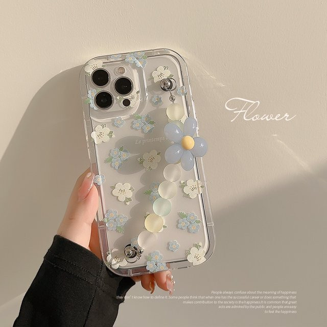 MUQGEW Transparente Handyhülle mit Koreanischem Blumenarmband für iPhone 16, 15, 14, 13, 12, 11 Pro Max, Stoßfeste Schutzhülle in Transparent - Bild 1