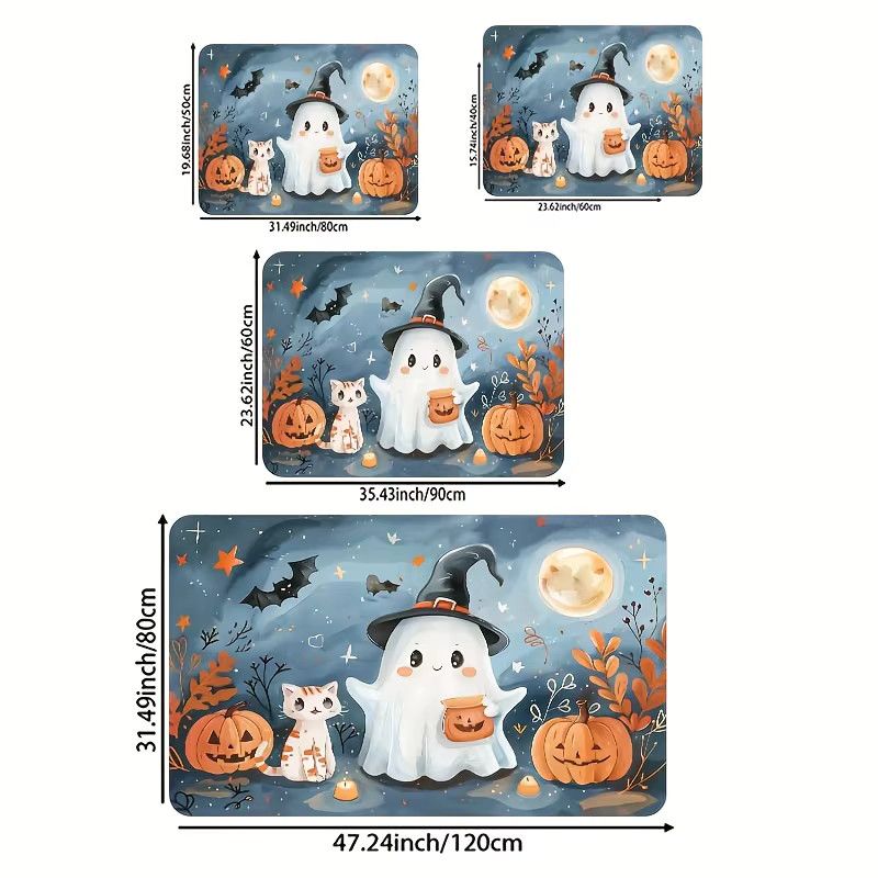 VIKAMA Halloween Teppich mit Kürbis-Geist Motiv als Willkommensmatte für Wohnzimmer und Außenbereich - Bild 3