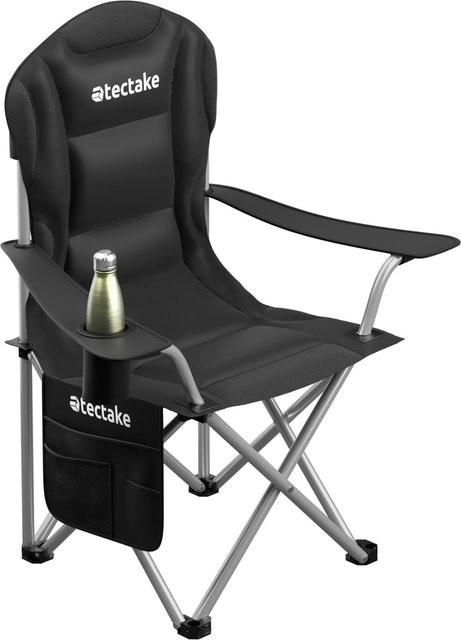tectake Gepolsterter Campingstuhl Schwarz, faltbar mit Getränkehalter und Seitentasche, B/T/H: 55 x 46 x 103 cm - Bild 2