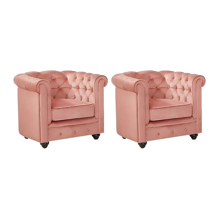 Vente-unique Chesterfield Sessel mit gerader Rückenlehne aus Samt in Puderrosa, Höhe: 82 cm - Bild 2