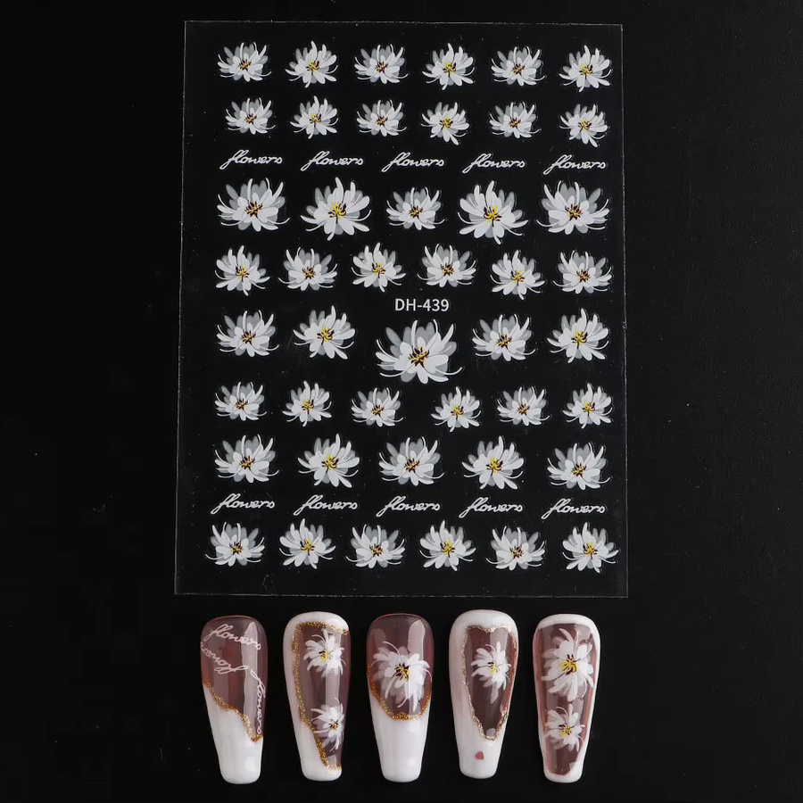Weiße 3D Blumen Nagelaufkleber, Gänseblümchen, 2 Stück - Bild 5