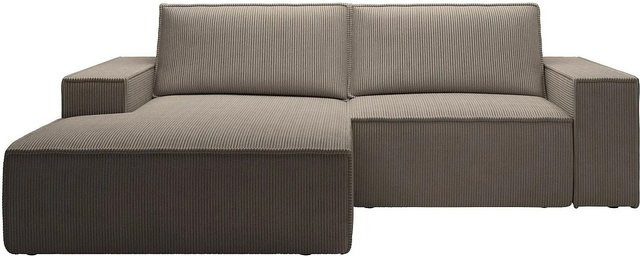 Vente-unique Schlafsofa Amelia in Taupe mit Cord-Bezug und L-Form, Breite: 240 cm - Bild 1