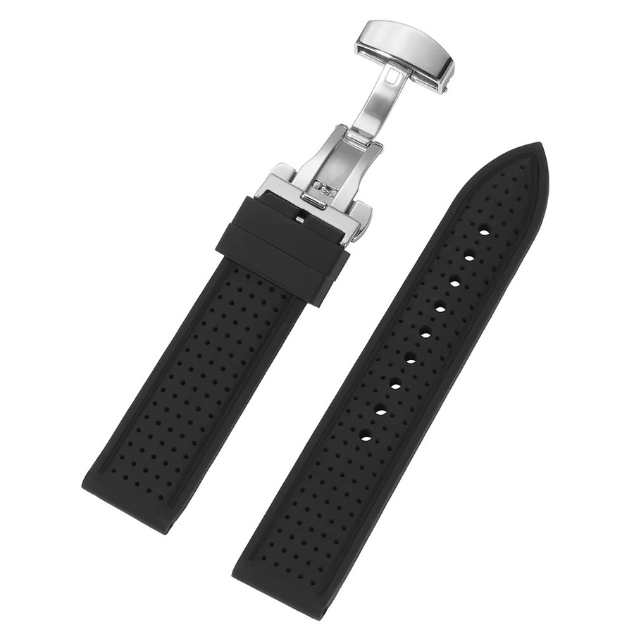 Uhrenarmband Silikon, Schwarz, Unisex, Metall-Schmetterlingsschnalle - Bild 3