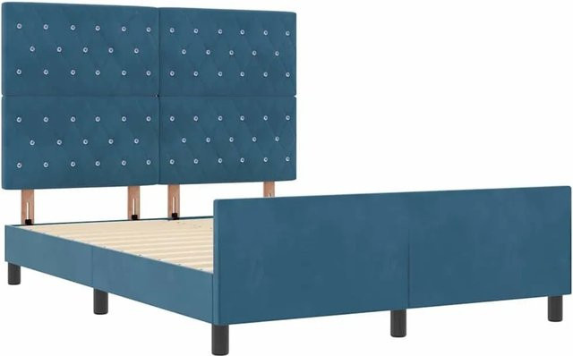 vidaXL Bettgestell mit Kopfteil in Dunkelblau aus Samt, B/T/H: 160 x 200 x 166 cm - Bild 1
