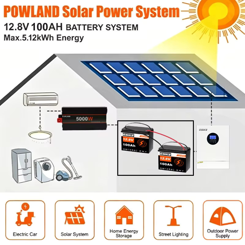 GSIKE LiFePO4 Solar-Lithium-Batteriepack 12V 24V in Schwarz mit BMS für Hybrid-Solarwechselrichter On/Off-Grid - Bild 6