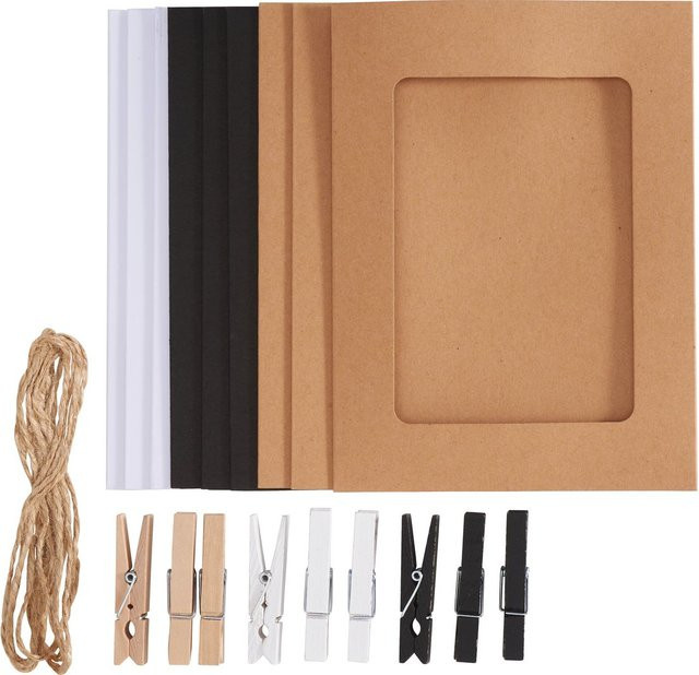 Bastelset Bilderrahmen-Girlande von folia in Schwarz, Weiß und Natur aus Holz, Papier und Jute mit Maßen von Breite: 10,0 cm, Höhe: 15,0 cm - Bild 1