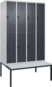 C+P Doppelstock-Spind Classic PLUS Sitzbank mit 4 Abteilen und Sicherheits-Drehriegel, B/T/H: 212,0 x 120,0 x 81,5 cm, Farben: Grau, Anthrazit, Schwarz - Bild 1
