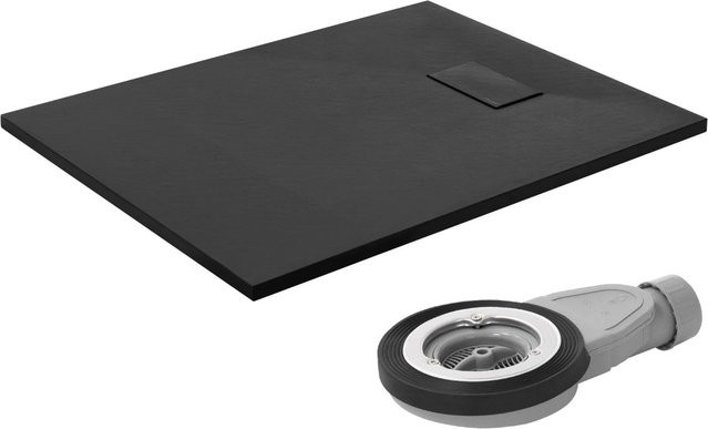 LuxeBath Duschwanne aus Mineralguss in Schwarz mit Ablaufgarnitur, rechteckig, B/T: 100 x 80 cm, H: 3 cm - Bild 1