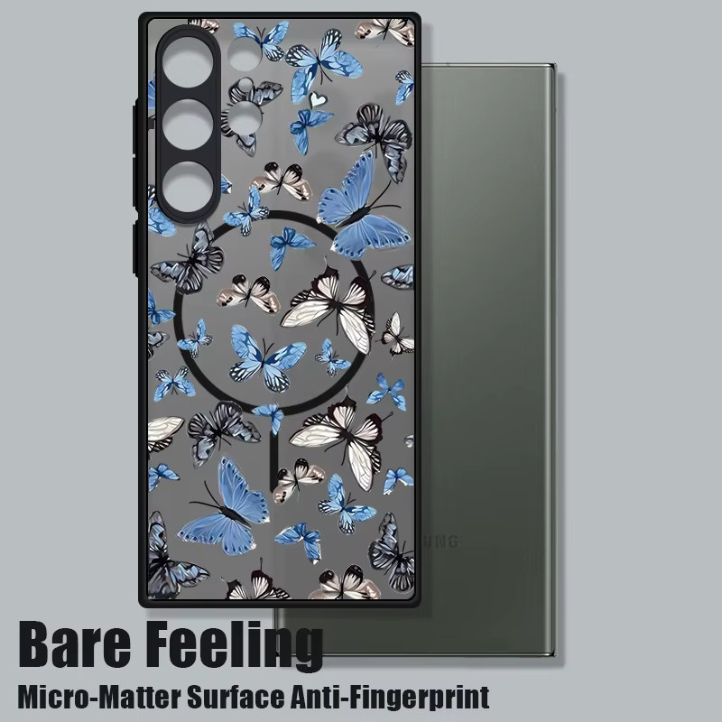 Magnetische Handyhülle von YISHANGOU mit Blumen- und Schmetterlingsdesign für Samsung Galaxy S25 Edge S24 S23 S22 Ultra S24 Plus S21 S20 FE aus TPU und PC, Multicolour - Bild 3