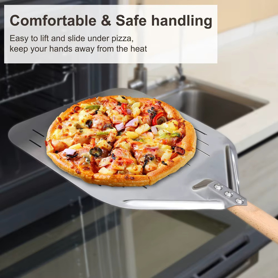 Venlohome Pizzaschaufel aus Edelstahl mit Holzgriff in Silber und Braun, 12 Zoll (30,48 cm) - Bild 3