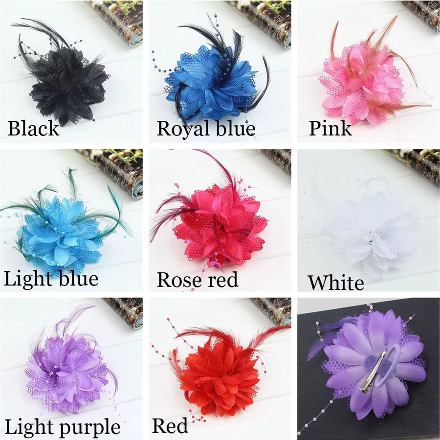 Fascinator Brosche Handgelenkblume, Federn, Haarspange - Bild 5