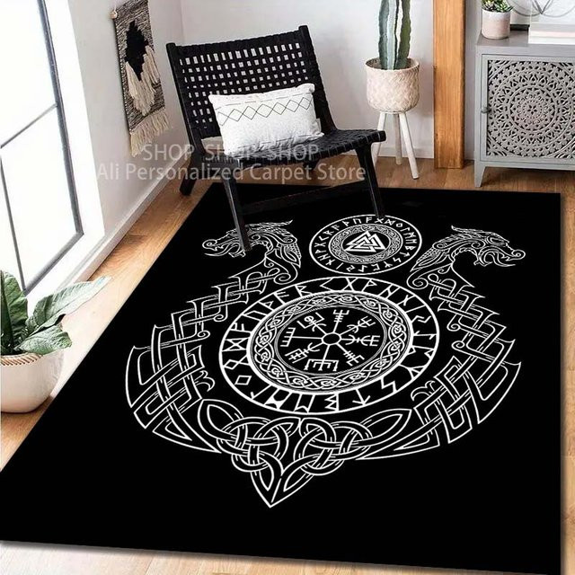 UQIDEHOME Wikinger Totem Teppich Schwarz, Rutschfeste Bodenmatte aus Polyester für Wohnzimmer und Schlafzimmer, Breite: 40 cm, Tiefe: 60 cm - Bild 1