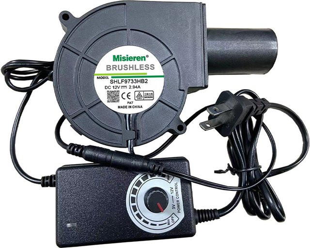 Mini Blower Turbo Fan für Holzöfen und Kaminöfen, DC 12V 2.85A, regelbare Geschwindigkeit, 5500U/Min, Schwarz - Bild 1