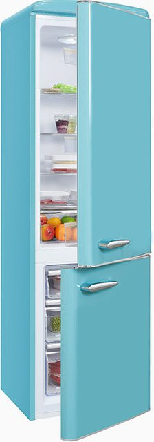 Exquisit Retro Kühl-Gefrierkombination RKGC250-70-H-160E in Taubenblau mit Gefrierfach unten, B/T/H: 60,0 x 63,0 x 181,0 cm - Bild 1