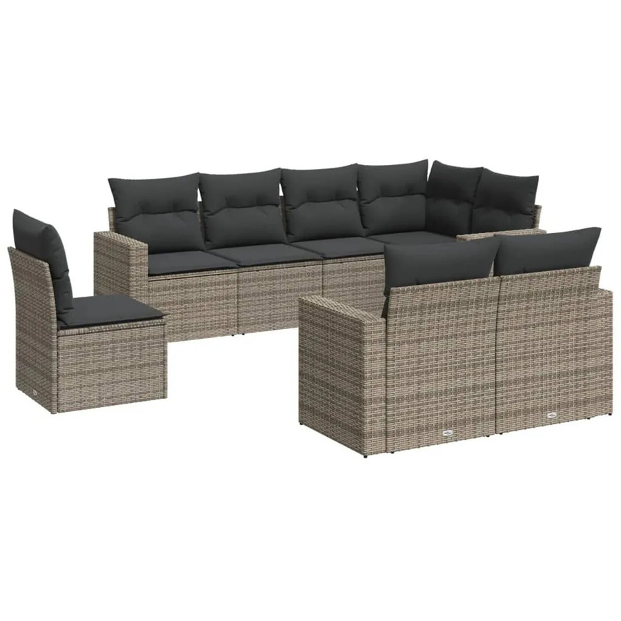 vidaXL 8-teilige Garten-Sofagarnitur in L-Form aus Poly-Rattan und Metall, Grau mit Kissen und UV-beständigen Bezügen - Bild 2