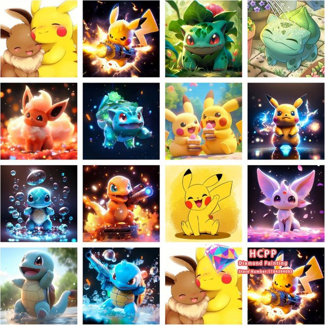 Potdemiel Pokémon Pikachu Eevee Diamant-Malset 5D DIY Kreuzstich in Multicolor, Durchmesser: 20 cm - Bild 1