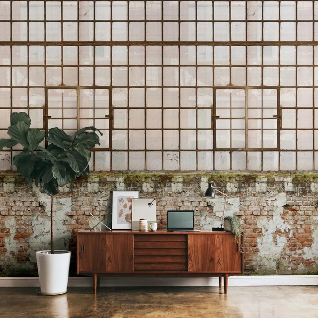 PROFHOME Fototapete Ziegelstein in Creme, Braun, Grün und Beige, Mural im Industrial-Stil, Breite: 159 cm, Höhe: 280 cm - Bild 1