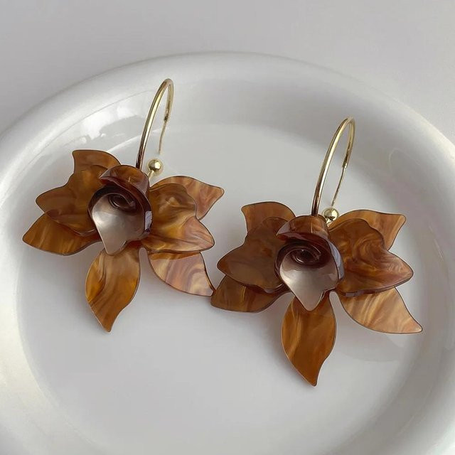 YULIN Creolen Acryl, Blumen, Weiß, Grün, Braun, Damen - Bild 1