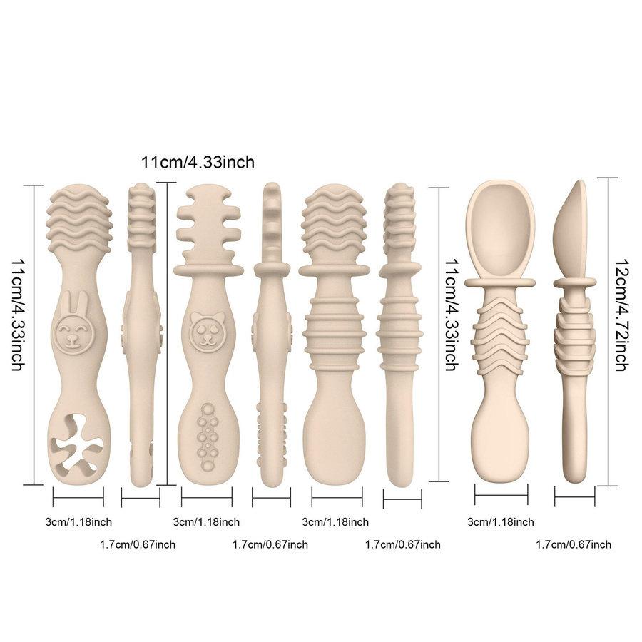4er-Set Silikon-Babykostlöffel von MARKET-2, BPA-freie Trainingslöffel für Babys ab 6 Monaten, ergonomisches und waschbares Geschirr - Bild 2