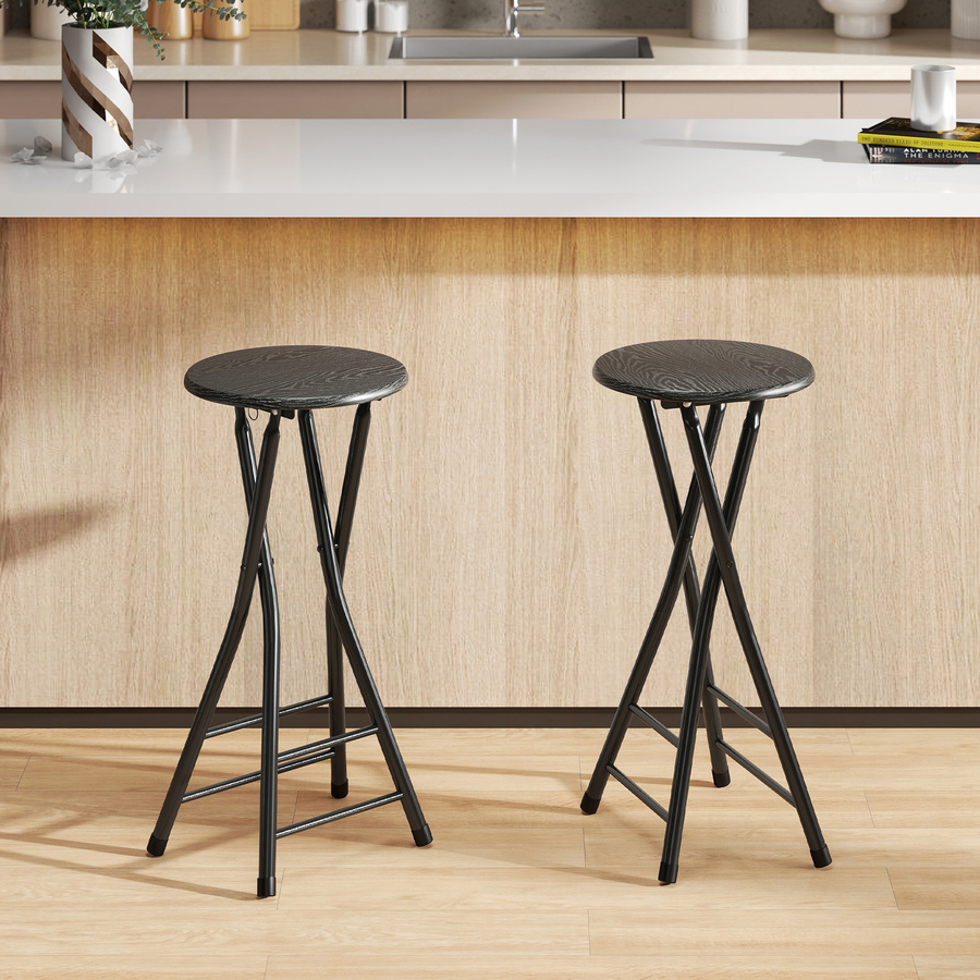 HOMCOM 2er-Set klappbare Barhocker in Schwarz mit Stahlgestell und Sitzhöhe 61 cm für Küche, Wohnzimmer oder Esszimmer - Bild 2
