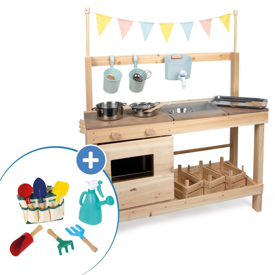 small foot Garten-Spielset mit Matschküche & Gartentaschen-Set, Natur - Bild 1