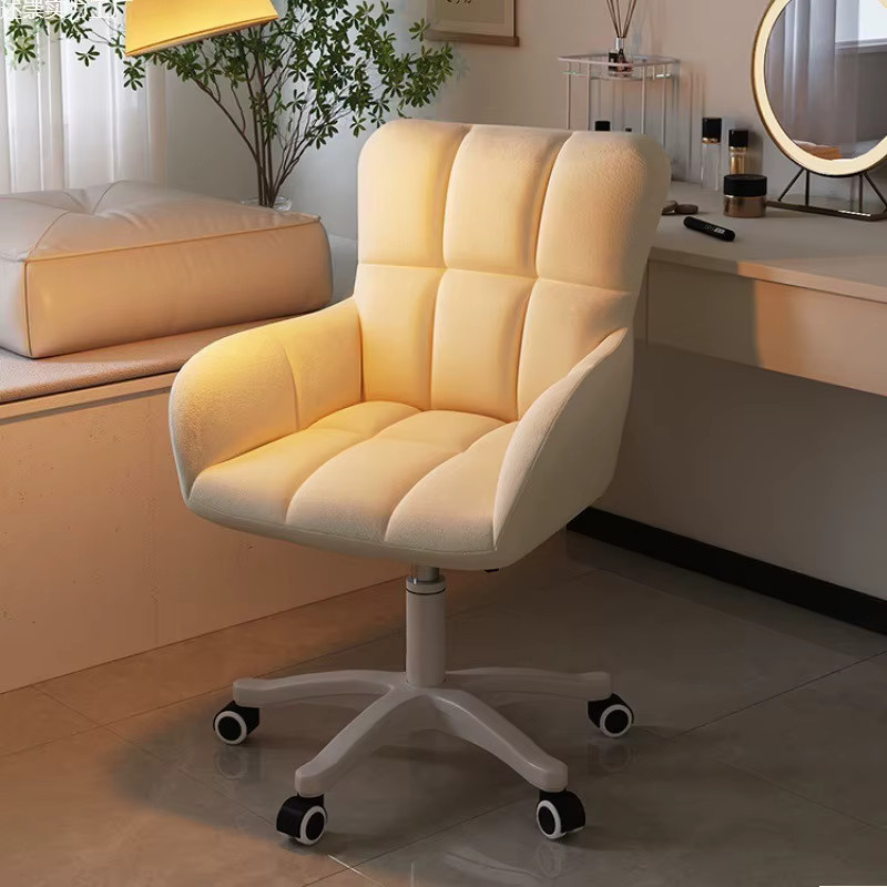 OAKCIA Ergonomischer Moderner Schminkstuhl in Weiß mit Rollen und Stoffbezug - Bild 2