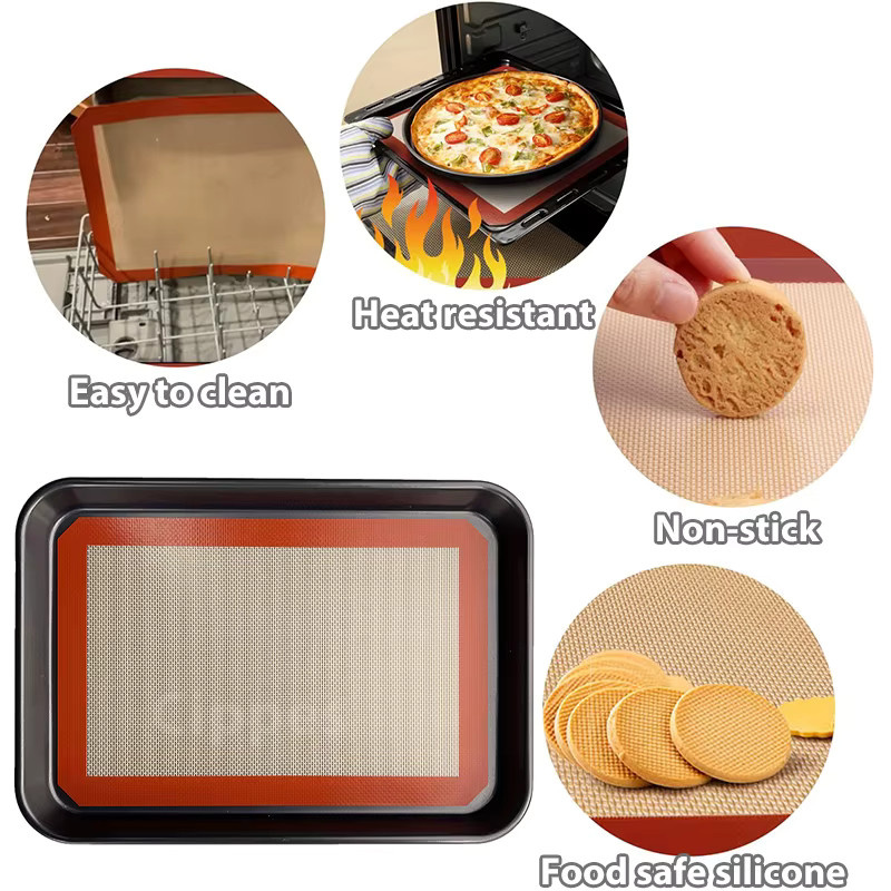 Cippes Silikon-Backmatten Set in Rot, antihaftbeschichtete und hitzebeständige Backvorlagen für Kekse, Macarons und Brot, B/T: 30 x 20 cm und 42 x 30 cm - Bild 2