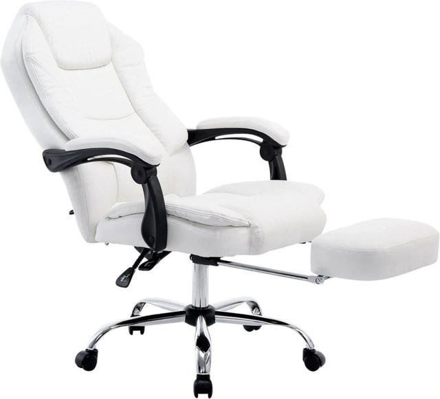DELUKE Bürostuhl MEDHA Ergonomischer Stuhl aus Kunstleder in Weiß mit Chromoptik Gestell, H x B x T: 114 x 67 x 64 cm - Bild 1