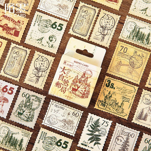 45 Stück Vintage Aufkleber mit Stempeldesign in Multicolor für dein DIY Scrapbook und Album Dekopapier - Bild 1