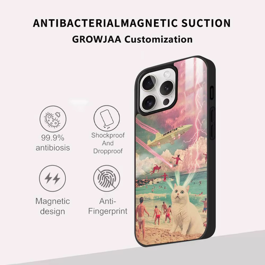 MagSafe Spiegel Handyhülle mit Katze Invasion Cartoon Design für iPhone 11 bis iPhone 17 Pro Max Plus Mini, Mehrfarbig - Bild 2