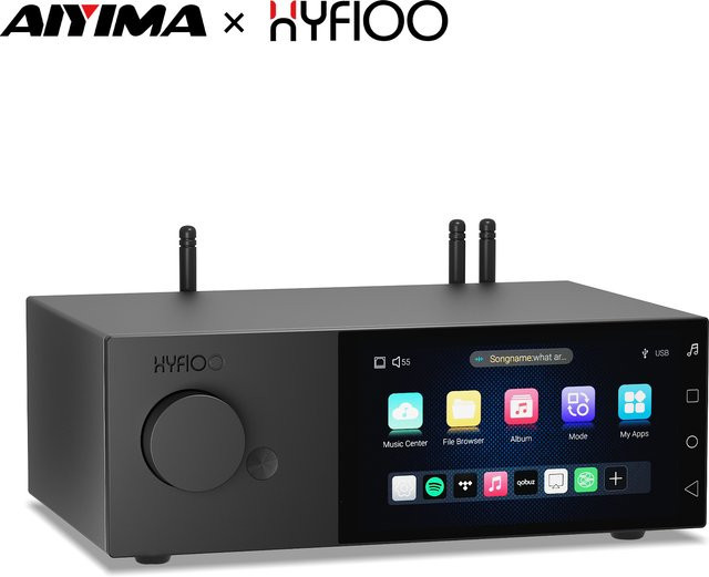AIYIMA X HYFIOO DM100 Bluetooth 5.4 Musik-Streamer Media Wireless Audio Player mit 5,5 Zoll LCD Display in Schwarz, kompatibel mit AirPlay, NAS und Spotify - Bild 1